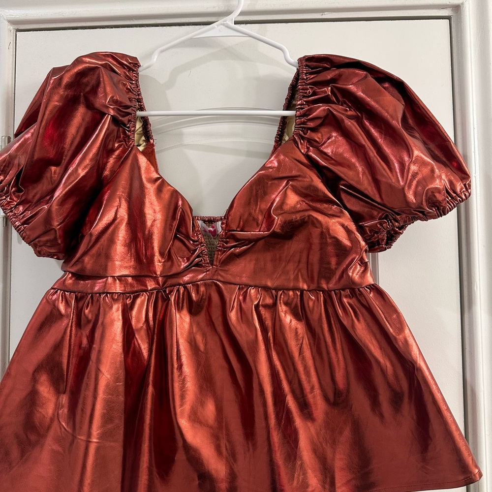 Buddy Love Metallic Bronze Puff Sleeve Blouse